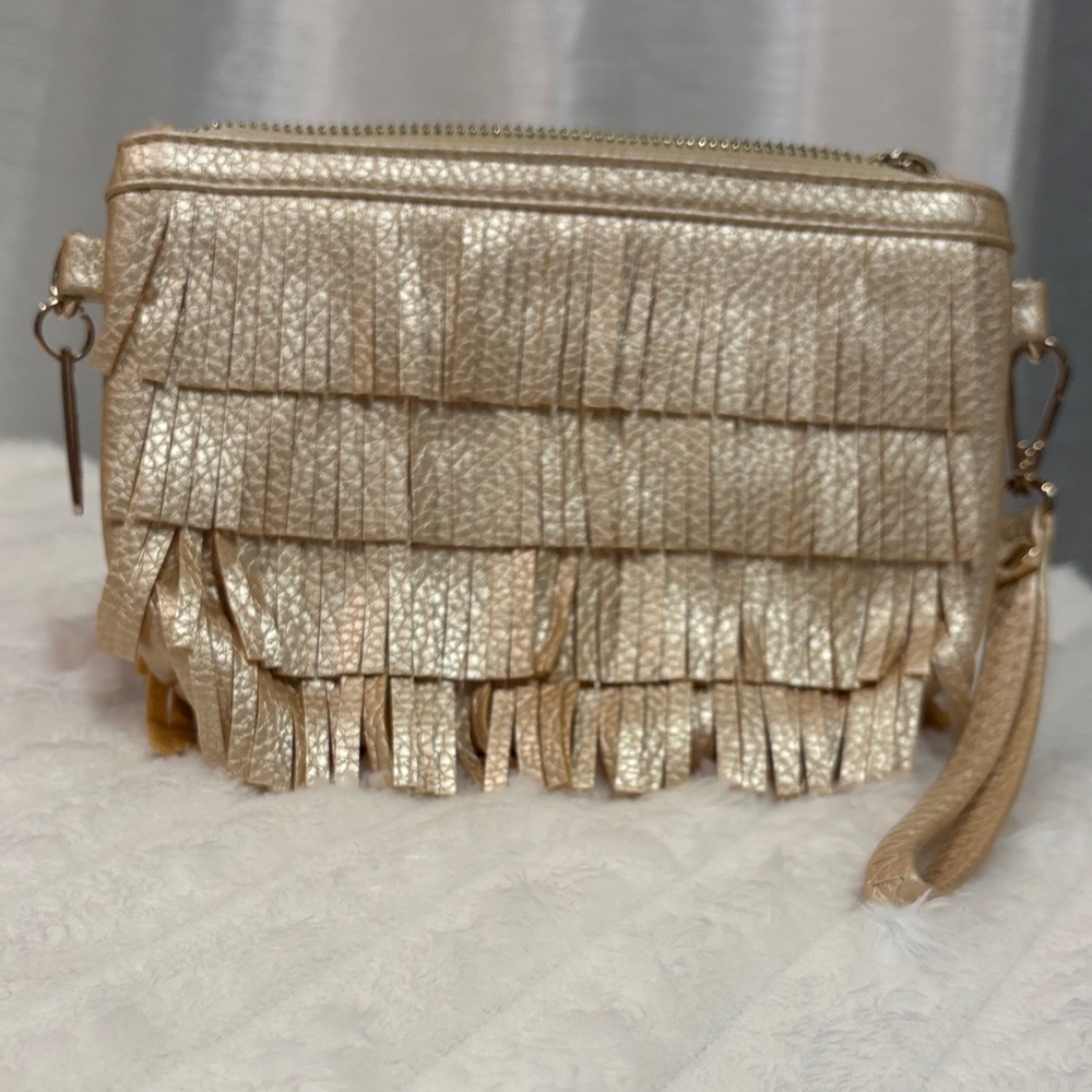 Bari Lynn Gold Fringe Wristlet Clutch Boho Whimsigoth